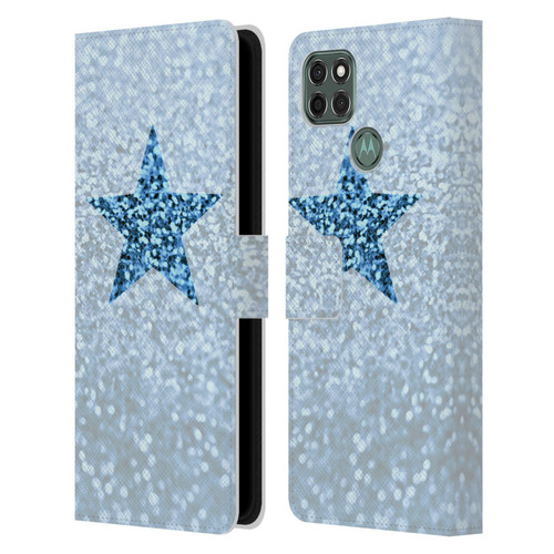 Monika Strigel Glitter Star Pastel Rainy Blue Leather Book Wallet Case Cover For Motorola Moto G9 Power