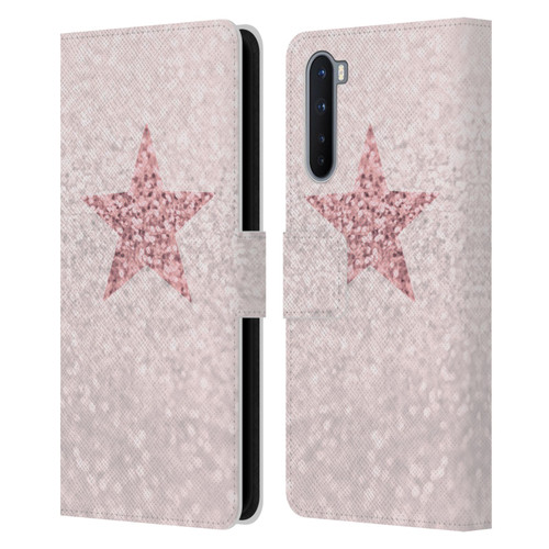 Monika Strigel Glitter Star Pastel Rose Pink Leather Book Wallet Case Cover For OnePlus Nord 5G