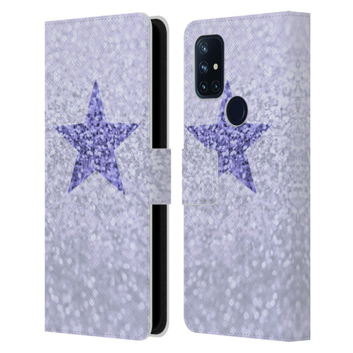 Monika Strigel Glitter Star Pastel Lilac Leather Book Wallet Case Cover For OnePlus Nord N10 5G