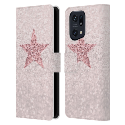 Monika Strigel Glitter Star Pastel Rose Pink Leather Book Wallet Case Cover For OPPO Find X5 Pro