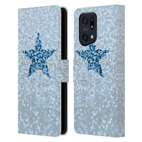 Monika Strigel Glitter Star Pastel Rainy Blue Leather Book Wallet Case Cover For OPPO Find X5 Pro