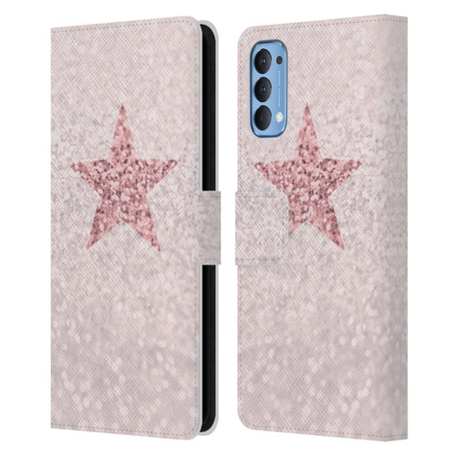 Monika Strigel Glitter Star Pastel Rose Pink Leather Book Wallet Case Cover For OPPO Reno 4 5G