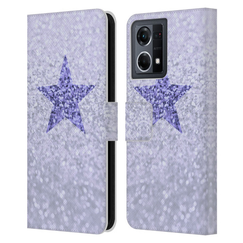 Monika Strigel Glitter Star Pastel Lilac Leather Book Wallet Case Cover For OPPO Reno8 4G