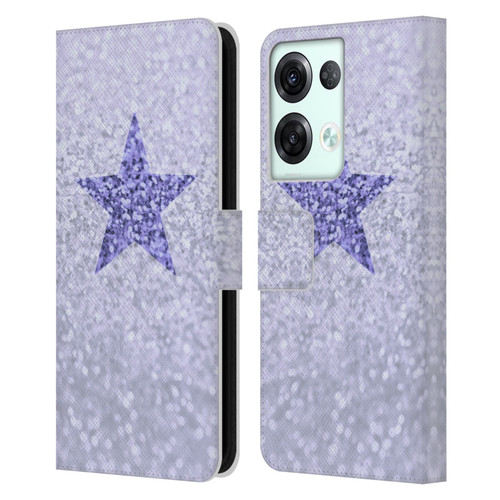 Monika Strigel Glitter Star Pastel Lilac Leather Book Wallet Case Cover For OPPO Reno8 Pro