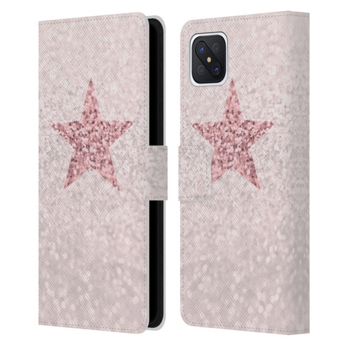 Monika Strigel Glitter Star Pastel Rose Pink Leather Book Wallet Case Cover For OPPO Reno4 Z 5G