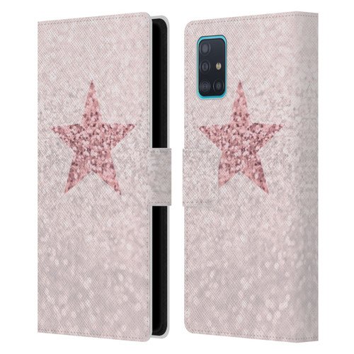 Monika Strigel Glitter Star Pastel Rose Pink Leather Book Wallet Case Cover For Samsung Galaxy A51 (2019)