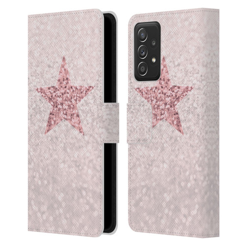 Monika Strigel Glitter Star Pastel Rose Pink Leather Book Wallet Case Cover For Samsung Galaxy A52 / A52s / 5G (2021)