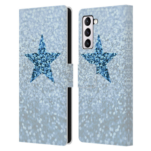 Monika Strigel Glitter Star Pastel Rainy Blue Leather Book Wallet Case Cover For Samsung Galaxy S21+ 5G