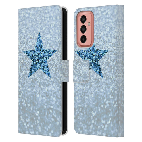 Monika Strigel Glitter Star Pastel Rainy Blue Leather Book Wallet Case Cover For Samsung Galaxy M13 (2022)