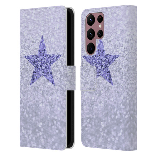 Monika Strigel Glitter Star Pastel Lilac Leather Book Wallet Case Cover For Samsung Galaxy S22 Ultra 5G