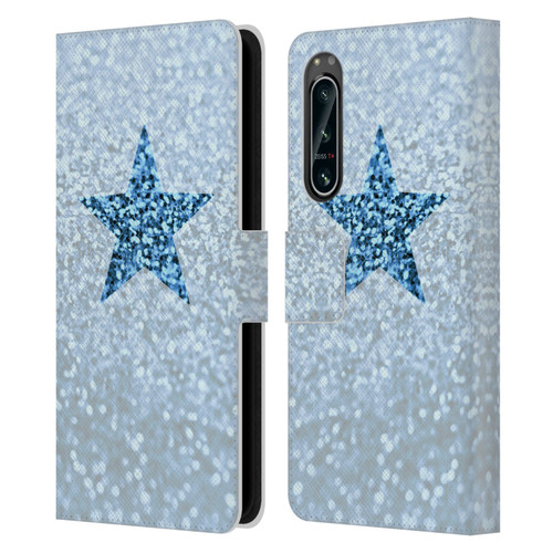 Monika Strigel Glitter Star Pastel Rainy Blue Leather Book Wallet Case Cover For Sony Xperia 5 IV