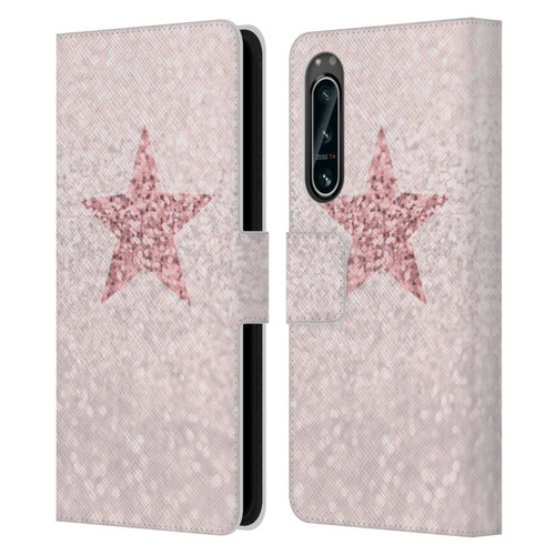 Monika Strigel Glitter Star Pastel Rose Pink Leather Book Wallet Case Cover For Sony Xperia 5 IV