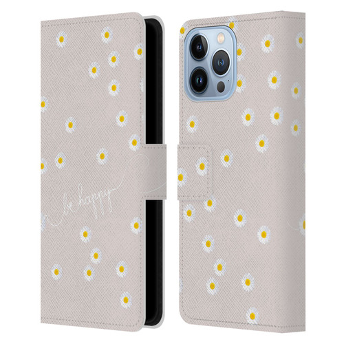 Monika Strigel Happy Daisy Nude Leather Book Wallet Case Cover For Apple iPhone 13 Pro Max