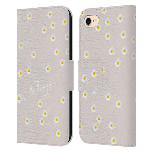 Monika Strigel Happy Daisy Nude Leather Book Wallet Case Cover For Apple iPhone 7 / 8 / SE 2020 & 2022