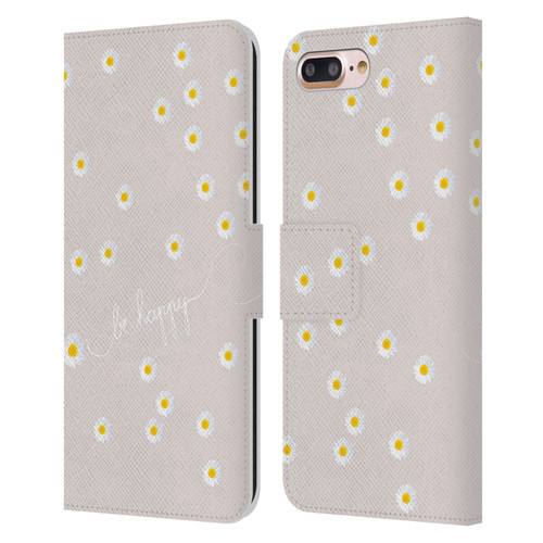 Monika Strigel Happy Daisy Nude Leather Book Wallet Case Cover For Apple iPhone 7 Plus / iPhone 8 Plus