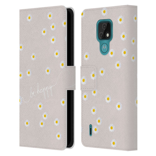Monika Strigel Happy Daisy Nude Leather Book Wallet Case Cover For Motorola Moto E7