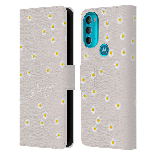 Monika Strigel Happy Daisy Nude Leather Book Wallet Case Cover For Motorola Moto G71 5G
