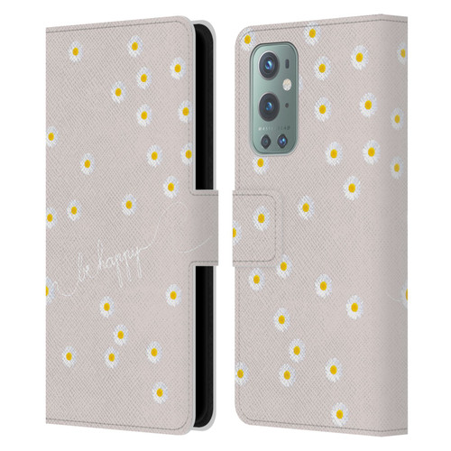 Monika Strigel Happy Daisy Nude Leather Book Wallet Case Cover For OnePlus 9