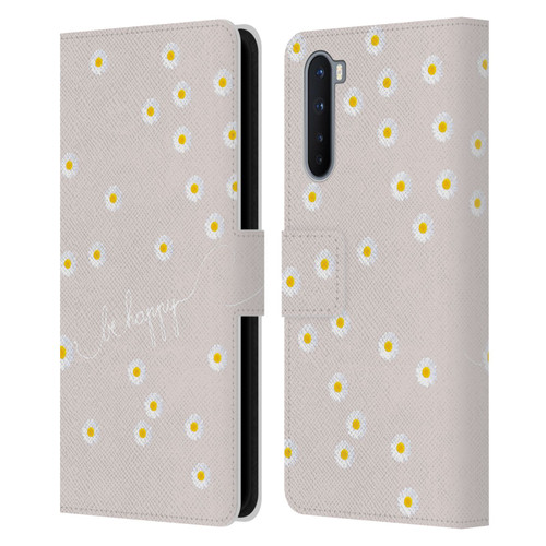 Monika Strigel Happy Daisy Nude Leather Book Wallet Case Cover For OnePlus Nord 5G