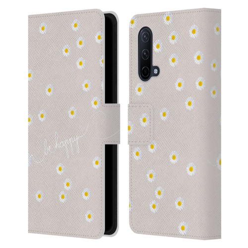 Monika Strigel Happy Daisy Nude Leather Book Wallet Case Cover For OnePlus Nord CE 5G