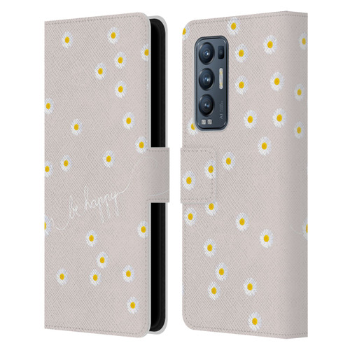 Monika Strigel Happy Daisy Nude Leather Book Wallet Case Cover For OPPO Find X3 Neo / Reno5 Pro+ 5G