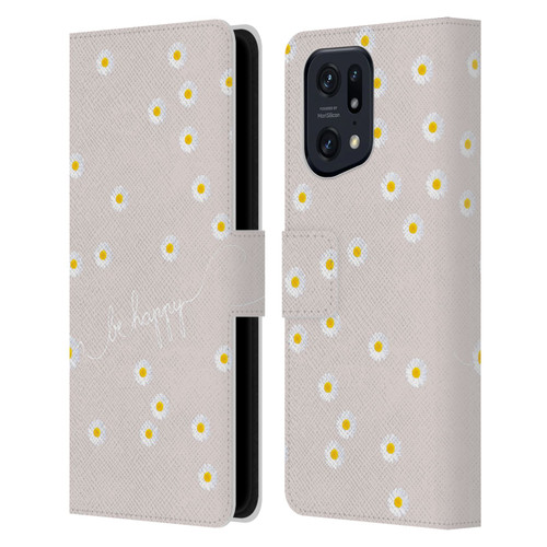Monika Strigel Happy Daisy Nude Leather Book Wallet Case Cover For OPPO Find X5 Pro