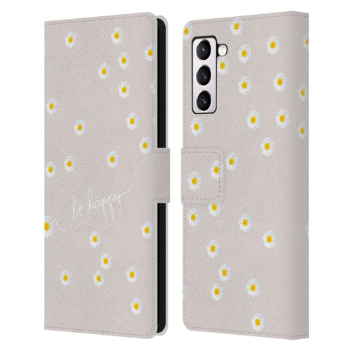 Monika Strigel Happy Daisy Nude Leather Book Wallet Case Cover For Samsung Galaxy S21+ 5G