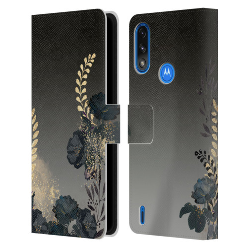 LebensArt Elegance in Black Watercolor Roses Leather Book Wallet Case Cover For Motorola Moto E7 Power / Moto E7i Power