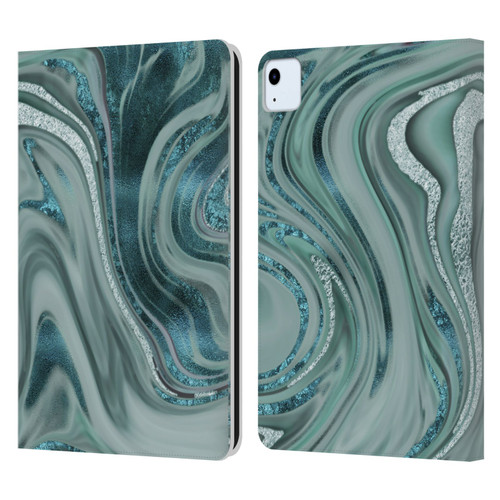 LebensArt Geo Liquid Marble Sea Foam Green Leather Book Wallet Case Cover For Apple iPad Air 2020 / 2022