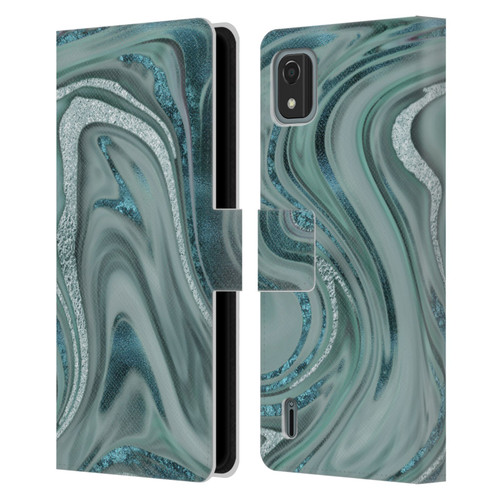 LebensArt Geo Liquid Marble Sea Foam Green Leather Book Wallet Case Cover For Nokia C2 2nd Edition