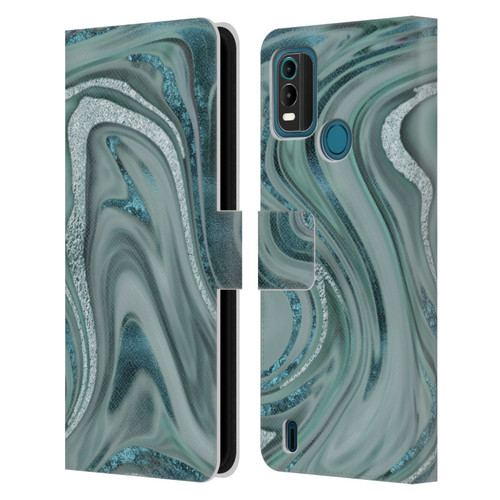LebensArt Geo Liquid Marble Sea Foam Green Leather Book Wallet Case Cover For Nokia G11 Plus