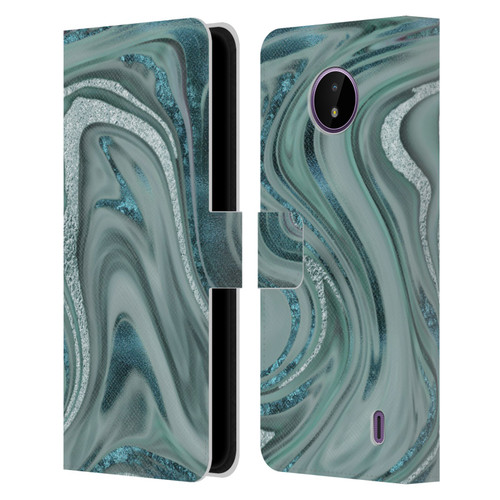 LebensArt Geo Liquid Marble Sea Foam Green Leather Book Wallet Case Cover For Nokia C10 / C20
