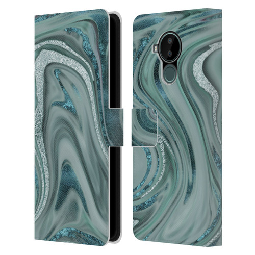 LebensArt Geo Liquid Marble Sea Foam Green Leather Book Wallet Case Cover For Nokia C30