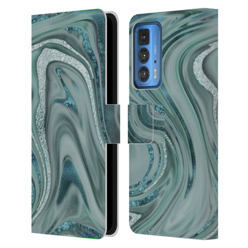 LebensArt Geo Liquid Marble Sea Foam Green Leather Book Wallet Case Cover For Motorola Edge (2022)