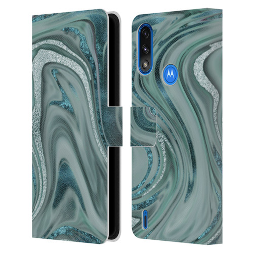 LebensArt Geo Liquid Marble Sea Foam Green Leather Book Wallet Case Cover For Motorola Moto E7 Power / Moto E7i Power