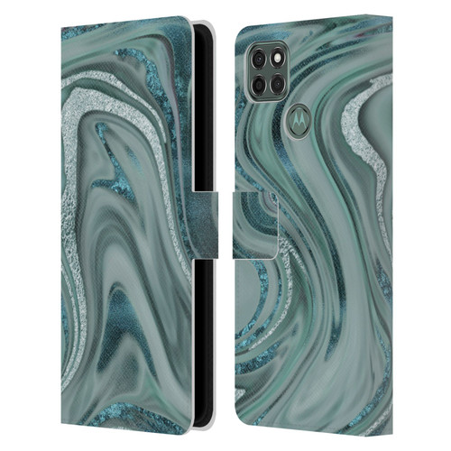 LebensArt Geo Liquid Marble Sea Foam Green Leather Book Wallet Case Cover For Motorola Moto G9 Power