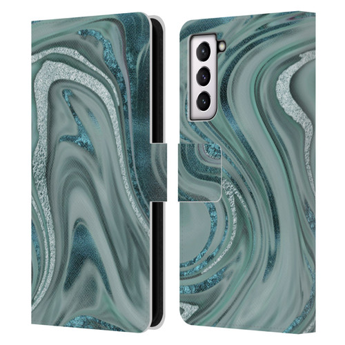 LebensArt Geo Liquid Marble Sea Foam Green Leather Book Wallet Case Cover For Samsung Galaxy S21 5G