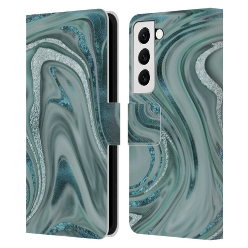 LebensArt Geo Liquid Marble Sea Foam Green Leather Book Wallet Case Cover For Samsung Galaxy S22 5G