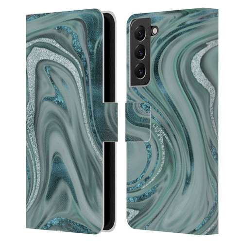 LebensArt Geo Liquid Marble Sea Foam Green Leather Book Wallet Case Cover For Samsung Galaxy S22+ 5G