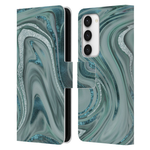 LebensArt Geo Liquid Marble Sea Foam Green Leather Book Wallet Case Cover For Samsung Galaxy S23 5G