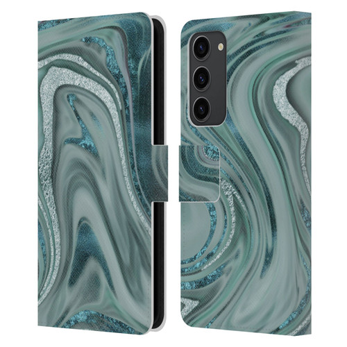 LebensArt Geo Liquid Marble Sea Foam Green Leather Book Wallet Case Cover For Samsung Galaxy S23+ 5G