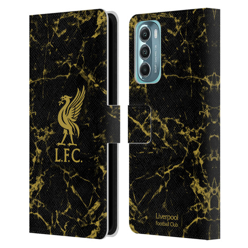 Liverpool Football Club Crest & Liverbird Patterns 1 Black & Gold Marble Leather Book Wallet Case Cover For Motorola Moto G Stylus 5G (2022)
