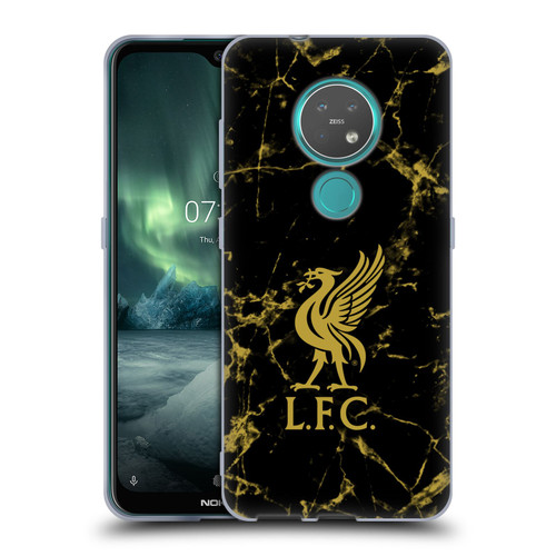 Liverpool Football Club Crest & Liverbird Patterns 1 Black & Gold Marble Soft Gel Case for Nokia 6.2 / 7.2