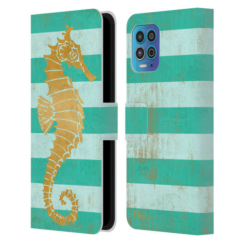 Paul Brent Coastal Gold Seahorse Leather Book Wallet Case Cover For Motorola Moto G100