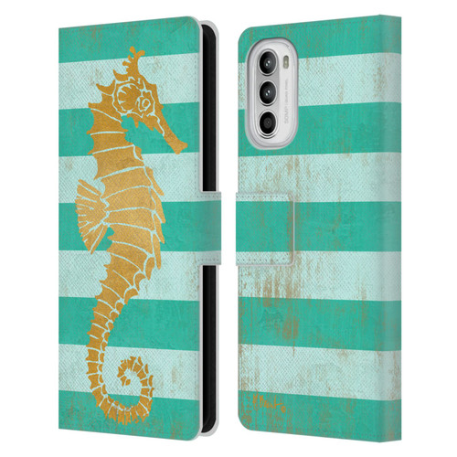 Paul Brent Coastal Gold Seahorse Leather Book Wallet Case Cover For Motorola Moto G52