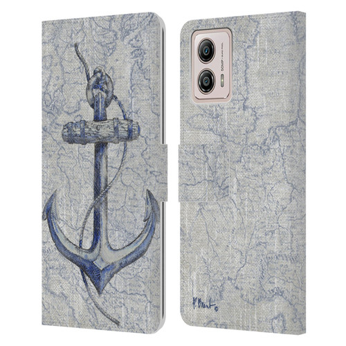 Paul Brent Nautical Vintage Anchor Leather Book Wallet Case Cover For Motorola Moto G53 5G