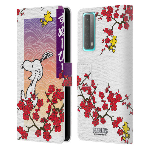 Peanuts Oriental Snoopy Cherry Blossoms 2 Leather Book Wallet Case Cover For Huawei P Smart (2021)