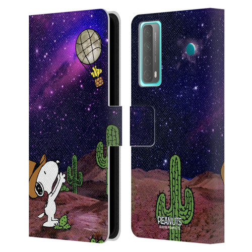 Peanuts Snoopy Space Cowboy Nebula Balloon Woodstock Leather Book Wallet Case Cover For Huawei P Smart (2021)