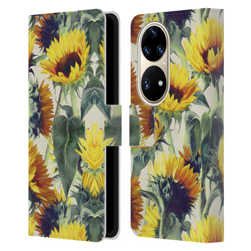 Micklyn Le Feuvre Florals Sunflowers Forever Leather Book Wallet Case Cover For Huawei P50 Pro