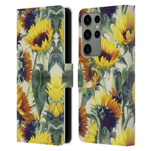 Micklyn Le Feuvre Florals Sunflowers Forever Leather Book Wallet Case Cover For Samsung Galaxy S23 Ultra 5G
